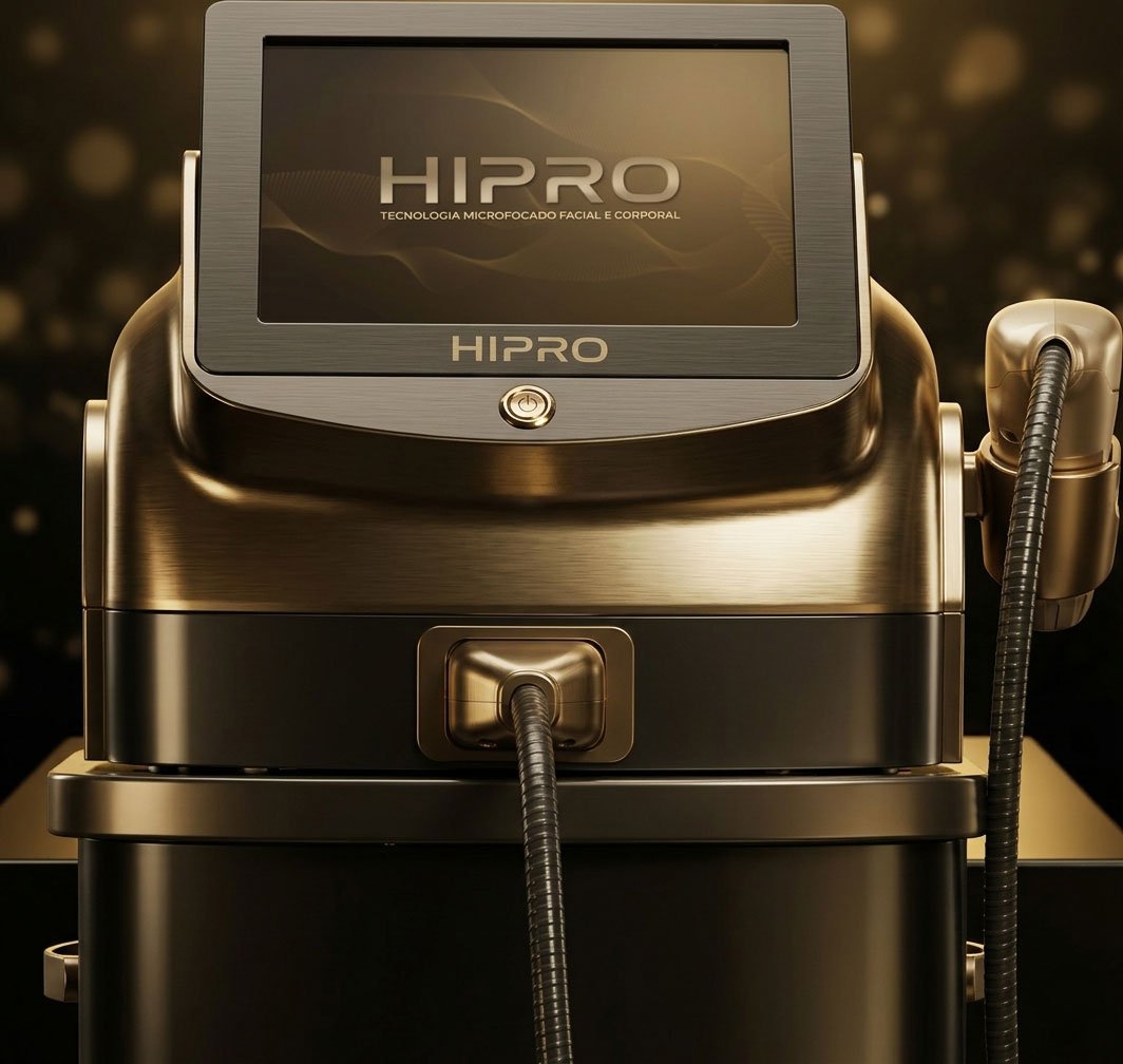 Equipamento HIPRO de ultrassom microfocado em acabamento dourado